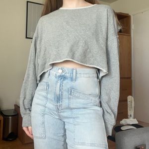 Mustard Seed Boxy Cropped Gray Sweatshirt, size S
